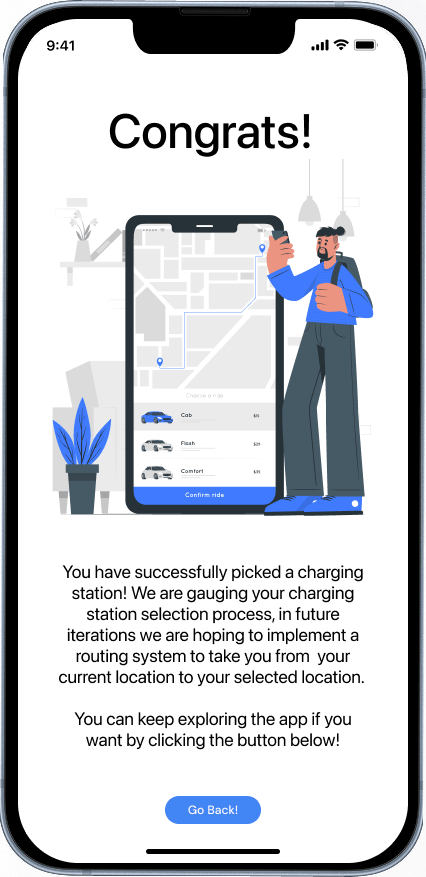 EV Flow Amenities screen