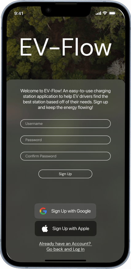 EV Flow Log In screen